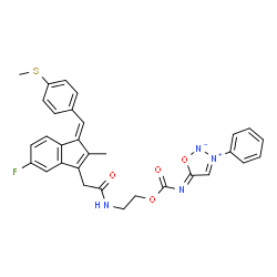 ChemSpider 2D Image | (5Z)-5-[({2-[({(1Z)-5-Fluoro-2-methyl-1-[4-(methylsulfanyl)benzylidene]-1H-inden-3-yl}acetyl)amino]ethoxy}carbonyl)imino]-3-phenyl-5H-1,2,3-oxadiazol-3-ium-2-ide | C31H27FN4O4S