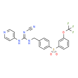 ChemSpider 2D Image | 2-Cyano-1-Pyridin-4-Yl-3-(4-{[3-(Trifluoromethoxy)phenyl]sulfonyl}benzyl)guanidine | C21H16F3N5O3S