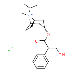 ChemSpider 2D Image | (3-endo)-3-[(3-Hydroxy-2-phenylpropanoyl)oxy]-8-isopropyl-8-methyl-8-azoniabicyclo[3.2.1]octane chloride | C20H30ClNO3