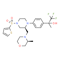 ChemSpider 2D Image | (2S)-1,1,1-Trifluoro-2-{4-[(2S)-2-{[(3S)-3-methyl-4-morpholinyl]methyl}-4-(2-thienylsulfonyl)-1-piperazinyl]phenyl}-2-propanol | C23H30F3N3O4S2