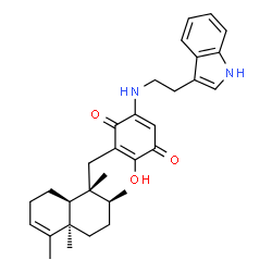 ChemSpider 2D Image | 2-Hydroxy-5-{[2-(1H-indol-3-yl)ethyl]amino}-3-{[(1R,2S,4aR,8aS)-1,2,4a,5-tetramethyl-1,2,3,4,4a,7,8,8a-octahydro-1-naphthalenyl]methyl}-1,4-benzoquinone | C31H38N2O3