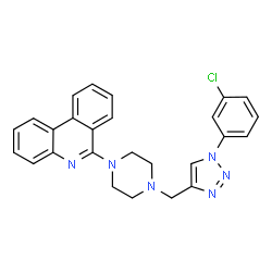 ChemSpider 2D Image | 6-(4-{[1-(3-Chlorophenyl)-1H-1,2,3-triazol-4-yl]methyl}-1-piperazinyl)phenanthridine | C26H23ClN6