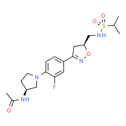 ChemSpider 2D Image | N-[(3S)-1-{2-Fluoro-4-[(5S)-5-{[(isopropylsulfonyl)amino]methyl}-4,5-dihydro-1,2-oxazol-3-yl]phenyl}-3-pyrrolidinyl]acetamide | C19H27FN4O4S