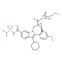 ChemSpider 2D Image | (1aR,12bS)-8-Cyclohexyl-N-(dimethylsulfamoyl)-1a-[(3-ethyl-3,6-diazabicyclo[3.1.1]hept-6-yl)carbonyl]-11-methoxy-1,1a,2,12b-tetrahydrocyclopropa[d]indolo[2,1-a][2]benzazepine-5-carboxamide | C36H45N5O5S