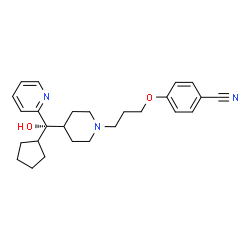 ChemSpider 2D Image | 4-(3-{4-[(S)-Cyclopentyl(hydroxy)2-pyridinylmethyl]-1-piperidinyl}propoxy)benzonitrile | C26H33N3O2