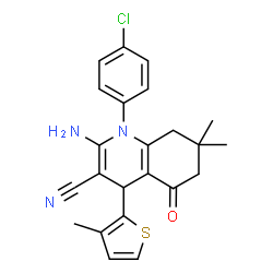 ChemSpider 2D Image | 2-Amino-1-(4-chlorophenyl)-7,7-dimethyl-4-(3-methyl-2-thienyl)-5-oxo-1,4,5,6,7,8-hexahydro-3-quinolinecarbonitrile | C23H22ClN3OS