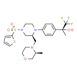 ChemSpider 2D Image | (2R)-1,1,1-Trifluoro-2-{4-[(2S)-2-{[(3S)-3-methyl-4-morpholinyl]methyl}-4-(2-thienylsulfonyl)-1-piperazinyl]phenyl}-2-propanol | C23H30F3N3O4S2