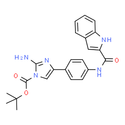ChemSpider 2D Image | 2-Methyl-2-propanyl 2-amino-4-{4-[(1H-indol-2-ylcarbonyl)amino]phenyl}-1H-imidazole-1-carboxylate | C23H23N5O3