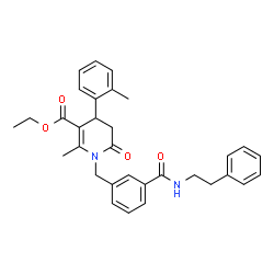 ChemSpider 2D Image | Ethyl 2-methyl-4-(2-methylphenyl)-6-oxo-1-{3-[(2-phenylethyl)carbamoyl]benzyl}-1,4,5,6-tetrahydro-3-pyridinecarboxylate | C32H34N2O4