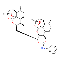 ChemSpider 2D Image | (1S)-2-[(1R,4S,5R,8S,9R,10R,12R,13R)-1,5,9-Trimethyl-11,14,15,16-tetraoxatetracyclo[10.3.1.0~4,13~.0~8,13~]hexadec-10-yl]-1-[(1R,4S,5R,8S,9R,10S,12R,13R)-1,5,9-trimethyl-11,14,15,16-tetraoxatetracyclo
[10.3.1.0~4,13~.0~8,13~]hexadec-10-yl]ethyl phenylcarbamate | C39H55NO10