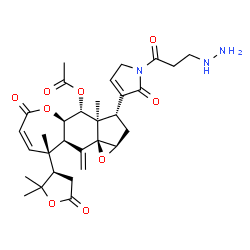 ChemSpider 2D Image | (1aR,3R,3aR,4R,4aR,9R,9aR,10aS)-9-[(3R)-2,2-Dimethyl-5-oxotetrahydro-3-furanyl]-3-[1-(3-hydrazinopropanoyl)-2-oxo-2,5-dihydro-1H-pyrrol-3-yl]-3a,9-dimethyl-10-methylene-6-oxo-1a,2,3,3a,4,4a,6,9,9a,10-
decahydrooxireno[1,7a]indeno[5,6-b]oxepin-4-yl acetate | C31H39N3O9