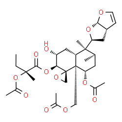 ChemSpider 2D Image | (1R,2S,3R,4aR,5S,6R,8S,8aR)-8-Acetoxy-8a-(acetoxymethyl)-3-hydroxy-5,6-dimethyl-5-[(2S,3aS,6aS)-2,3,3a,6a-tetrahydrofuro[2,3-b]furan-2-yl]octahydro-2H-spiro[naphthalene-1,2'-oxiran]-2-yl (2R)-2-acetox
y-2-methylbutanoate | C31H44O12