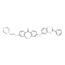 ChemSpider 2D Image | N-[2-Fluoro-5-({8-[2-(4-morpholinyl)ethoxy]-11-oxo-6,11-dihydrodibenzo[b,e]oxepin-3-yl}amino)phenyl]benzamide | C33H30FN3O5