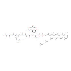 ChemSpider 2D Image | (2R,5R,8S,13R,16S,19R)-19-{[(2R,3R,4R,5S,6R)-3-Acetamido-5-{[(2S,3R,4R,5S,6R)-3-acetamido-4,5-dihydroxy-6-(hydroxymethyl)tetrahydro-2H-pyran-2-yl]oxy}-6-(hydroxymethyl)-2-({[({[(2Z,6Z,10Z,14Z,18Z,22Z,
26Z,30Z,34E,38E)-3,7,11,15,19,23,27,31,35,39,43-undecamethyl-2,6,10,14,18,22,26,30,34,38,42-tetratetracontaundecaen-1-yl]oxy}phosphinato)oxy]phosphinato}oxy)tetrahydro-2H-pyran-4-yl]oxy}-8-[(4R)-4-amm
onio-4-carboxylatobutyl]-13-carboxylato-2,5, | C95H152N8O28P2
