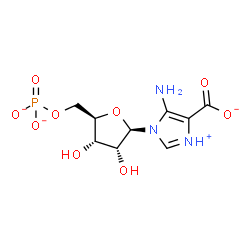 ChemSpider 2D Image | 5-Amino-1-(5-O-phosphonato-beta-D-ribofuranosyl)-1H-imidazol-3-ium-4-carboxylate | C9H12N3O9P