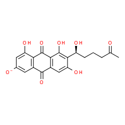 ChemSpider 2D Image | 4,5,7-Trihydroxy-6-[(1S)-1-hydroxy-5-oxohexyl]-9,10-dioxo-9,10-dihydro-2-anthracenolate | C20H17O8