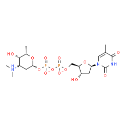 ChemSpider 2D Image | [(2R,4S,5S,6S)-4-(dimethylammonio)-5-hydroxy-6-methyl-tetrahydropyran-2-yl] [[(2R,3S,5R)-3-hydroxy-5-(5-methyl-2,4-dioxo-pyrimidin-1-yl)tetrahydrofuran-2-yl]methoxy-oxido-phosphoryl] phosphate | C18H30N3O13P2