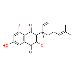ChemSpider 2D Image | 3-(3,7-Dimethyl-1,6-octadien-3-yl)-5,7-dihydroxy-1,4-dioxo-1,4-dihydro-2-naphthalenolate | C20H21O5