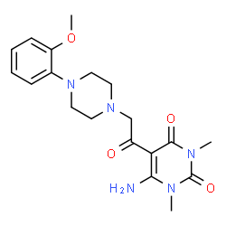 ChemSpider 2D Image | 6-amino-5-[2-[4-(2-methoxyphenyl)-1-piperazinyl]-1-oxoethyl]-1,3-dimethylpyrimidine-2,4-dione | C19H25N5O4
