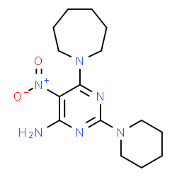 ChemSpider 2D Image | 6-(1-Azepanyl)-5-nitro-2-(1-piperidinyl)-4-pyrimidinamine | C15H24N6O2