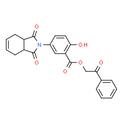 ChemSpider 2D Image | 2-Oxo-2-phenylethyl 5-(1,3-dioxo-1,3,3a,4,7,7a-hexahydro-2H-isoindol-2-yl)-2-hydroxybenzoate | C23H19NO6