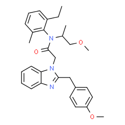 ChemSpider 2D Image | N-(2-Ethyl-6-methylphenyl)-2-[2-(4-methoxybenzyl)-1H-benzimidazol-1-yl]-N-(1-methoxy-2-propanyl)acetamide | C30H35N3O3
