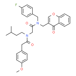 ChemSpider 2D Image | N-(4-Fluorobenzyl)-N~2~-[(4-methoxyphenyl)acetyl]-N~2~-(3-methylbutyl)-N-[(4-oxo-4H-chromen-3-yl)methyl]glycinamide | C33H35FN2O5