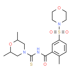 ChemSpider 2D Image | N-[(2,6-Dimethyl-4-morpholinyl)carbonothioyl]-2-methyl-5-(4-morpholinylsulfonyl)benzamide | C19H27N3O5S2