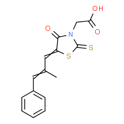 ChemSpider 2D Image | 5-((Z,E)-beta-Methylcinnamylidene)-4-oxo-2-thioxo-3-thiazolidineacetic acid | C15H13NO3S2
