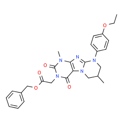 ChemSpider 2D Image | Benzyl [9-(4-ethoxyphenyl)-1,7-dimethyl-2,4-dioxo-1,4,6,7,8,9-hexahydropyrimido[2,1-f]purin-3(2H)-yl]acetate | C27H29N5O5