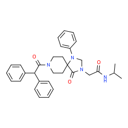 ChemSpider 2D Image | 2-[8-(Diphenylacetyl)-4-oxo-1-phenyl-1,3,8-triazaspiro[4.5]dec-3-yl]-N-isopropylacetamide | C32H36N4O3