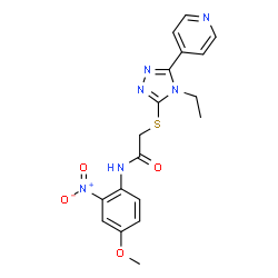 ChemSpider 2D Image | 2-{[4-Ethyl-5-(4-pyridinyl)-4H-1,2,4-triazol-3-yl]sulfanyl}-N-(4-methoxy-2-nitrophenyl)acetamide | C18H18N6O4S