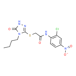 ChemSpider 2D Image | 2-[(4-Butyl-5-oxo-4,5-dihydro-1H-1,2,4-triazol-3-yl)sulfanyl]-N-(2-chloro-4-nitrophenyl)acetamide | C14H16ClN5O4S