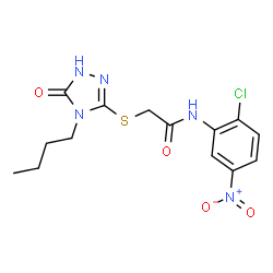 ChemSpider 2D Image | 2-[(4-Butyl-5-oxo-4,5-dihydro-1H-1,2,4-triazol-3-yl)sulfanyl]-N-(2-chloro-5-nitrophenyl)acetamide | C14H16ClN5O4S