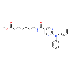 ChemSpider 2D Image | (E)-Methyl 7-(2-(penta-2,4-dien-2-yl(phenyl)amino)pyrimidine-5-carboxamido)heptanoate | C24H30N4O3