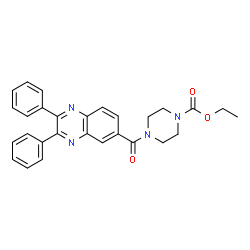 ChemSpider 2D Image | Ethyl 4-[(2,3-diphenyl-6-quinoxalinyl)carbonyl]-1-piperazinecarboxylate | C28H26N4O3