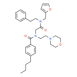 ChemSpider 2D Image | 4-Butyl-N-{2-[(2-furylmethyl)(2-phenylethyl)amino]-2-oxoethyl}-N-[2-(4-morpholinyl)ethyl]benzamide | C32H41N3O4