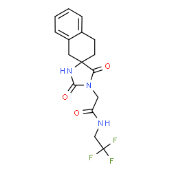 ChemSpider 2D Image | 2-(2,5-Dioxo-3',4'-dihydro-1H,1'H-spiro[imidazolidine-4,2'-naphthalen]-1-yl)-N-(2,2,2-trifluoroethyl)acetamide | C16H16F3N3O3