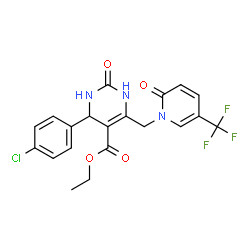 ChemSpider 2D Image | Ethyl 4-(4-chlorophenyl)-2-oxo-6-{[2-oxo-5-(trifluoromethyl)-1(2H)-pyridinyl]methyl}-1,2,3,4-tetrahydro-5-pyrimidinecarboxylate | C20H17ClF3N3O4