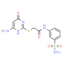ChemSpider 2D Image | 2-[(6-Amino-4-oxo-1,4-dihydro-2-pyrimidinyl)sulfanyl]-N-(3-sulfamoylphenyl)acetamide | C12H13N5O4S2
