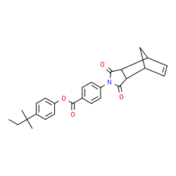 ChemSpider 2D Image | 4-(2-Methyl-2-butanyl)phenyl 4-(3,5-dioxo-4-azatricyclo[5.2.1.0~2,6~]dec-8-en-4-yl)benzoate | C27H27NO4