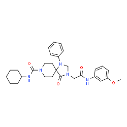 ChemSpider 2D Image | N-Cyclohexyl-3-{2-[(3-methoxyphenyl)amino]-2-oxoethyl}-4-oxo-1-phenyl-1,3,8-triazaspiro[4.5]decane-8-carboxamide | C29H37N5O4