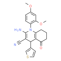 ChemSpider 2D Image | 2-Amino-1-(2,4-dimethoxyphenyl)-5-oxo-4-(3-thienyl)-1,4,5,6,7,8-hexahydro-3-quinolinecarbonitrile | C22H21N3O3S
