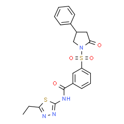 ChemSpider 2D Image | N-(5-Ethyl-1,3,4-thiadiazol-2-yl)-3-[(2-oxo-4-phenyl-1-pyrrolidinyl)sulfonyl]benzamide | C21H20N4O4S2