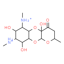 ChemSpider 2D Image | 4a,7,9-Trihydroxy-N,N',2-trimethyl-4-oxodecahydro-2H-pyrano[2,3-b][1,4]benzodioxine-6,8-diaminium | C14H26N2O7