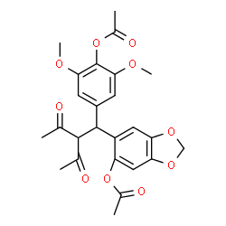 ChemSpider 2D Image | 4-[1-(6-Acetoxy-1,3-benzodioxol-5-yl)-2-acetyl-3-oxobutyl]-2,6-dimethoxyphenyl acetate | C25H26O10