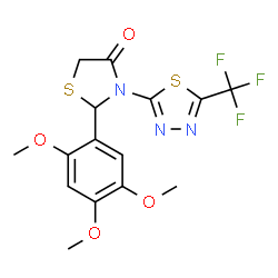 ChemSpider 2D Image | 3-[5-(Trifluoromethyl)-1,3,4-thiadiazol-2-yl]-2-(2,4,5-trimethoxyphenyl)-1,3-thiazolidin-4-one | C15H14F3N3O4S2