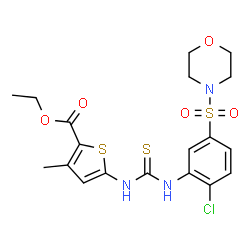 ChemSpider 2D Image | Ethyl 5-({[2-chloro-5-(4-morpholinylsulfonyl)phenyl]carbamothioyl}amino)-3-methyl-2-thiophenecarboxylate | C19H22ClN3O5S3