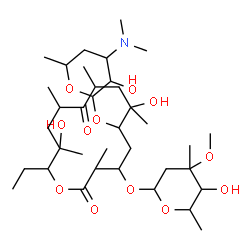 ChemSpider 2D Image | 6-{[4-(Dimethylamino)-3-hydroxy-6-methyltetrahydro-2H-pyran-2-yl]oxy}-14-ethyl-7,13-dihydroxy-4-[(5-hydroxy-4-methoxy-4,6-dimethyltetrahydro-2H-pyran-2-yl)oxy]-3,7,9,11,13-pentamethyloxacyclotetradeca
ne-2,10-dione | C36H65NO12