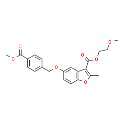 ChemSpider 2D Image | 2-Methoxyethyl 5-{[4-(methoxycarbonyl)benzyl]oxy}-2-methyl-1-benzofuran-3-carboxylate | C22H22O7